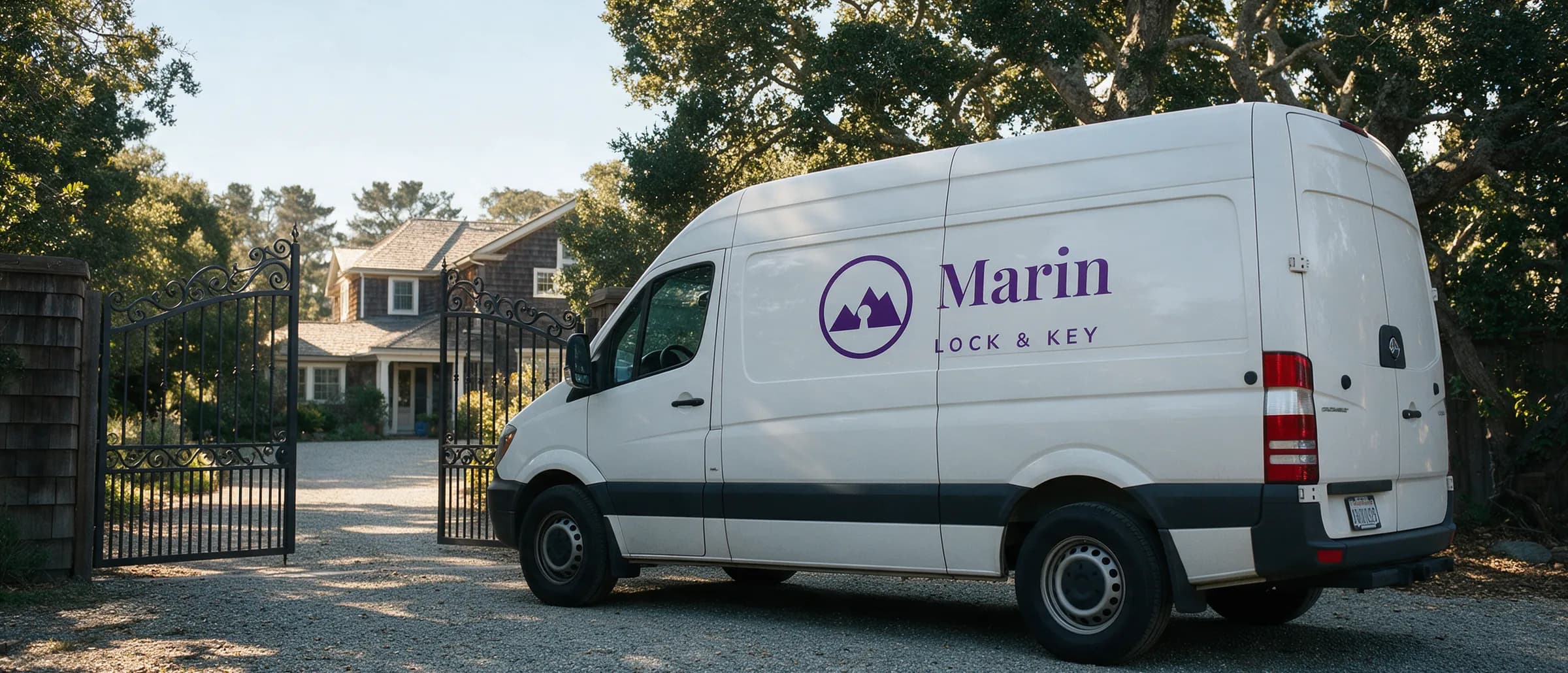 Marin Lock & Key service van at dusk